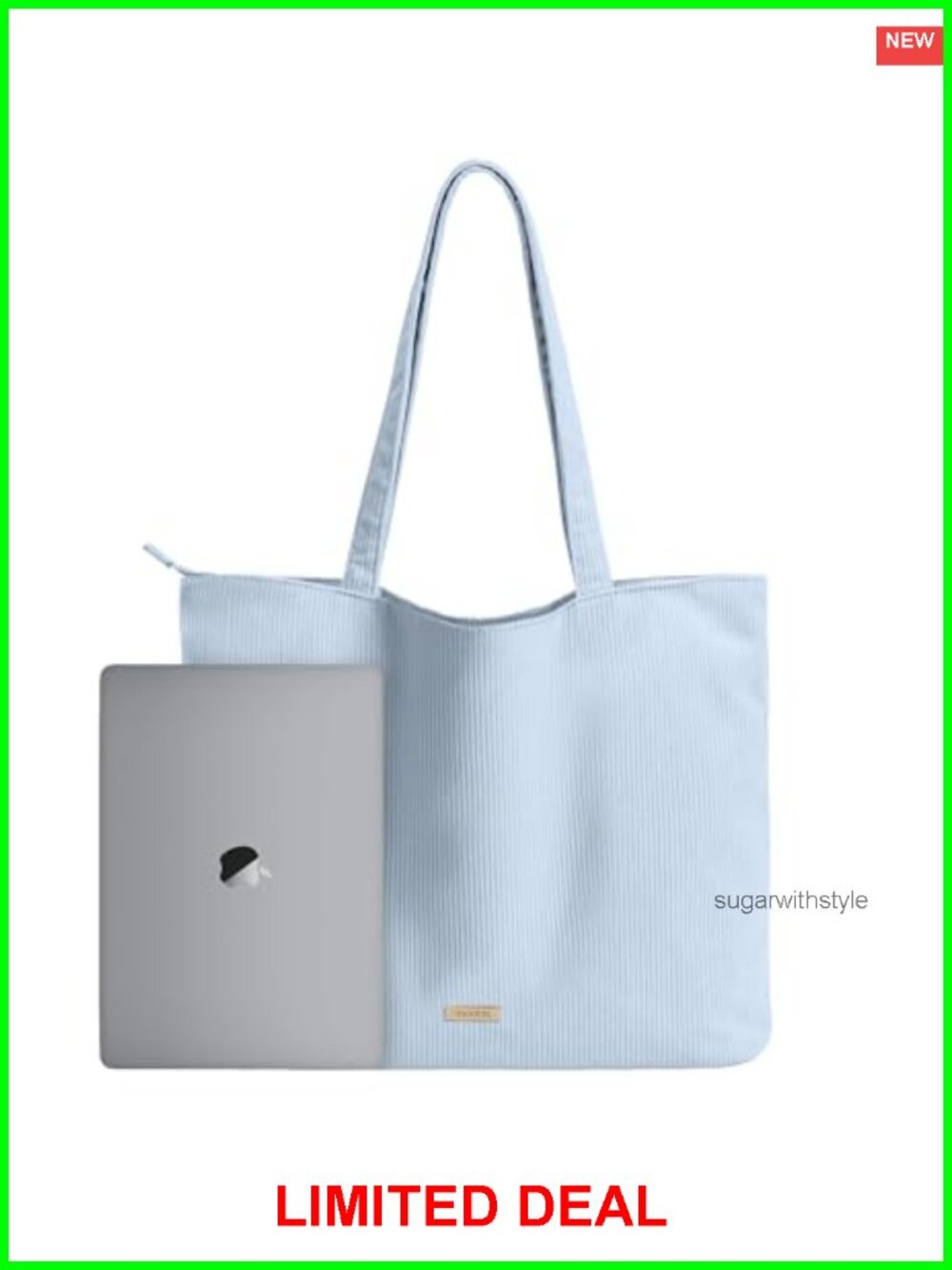 Corduroy Tote Bag with Zipper and Inner Pockets, Large Shoulder Bag for Work